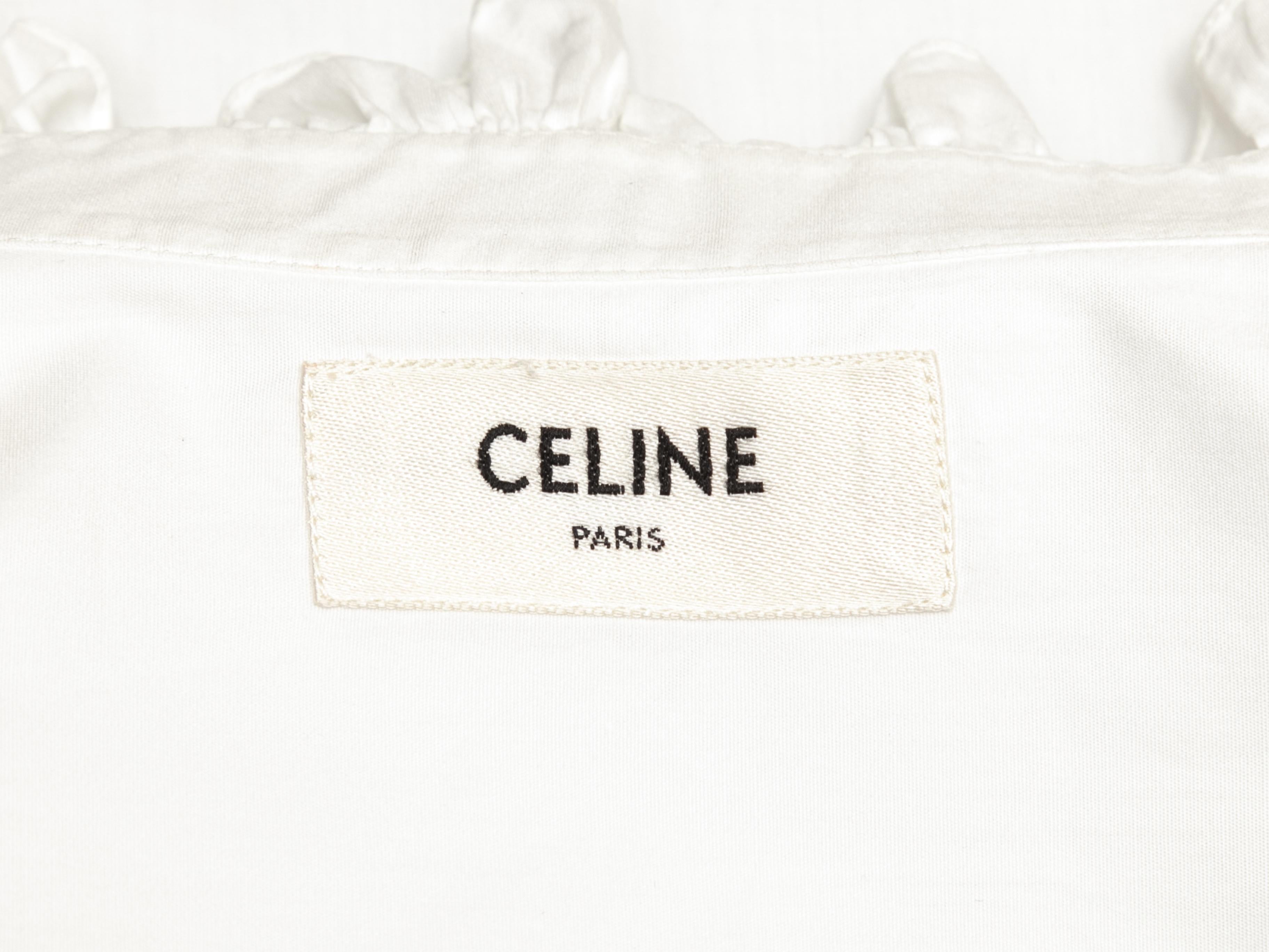 White Celine Ruffle-Trimmed Button-Up Top 1