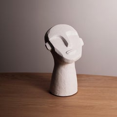 White Cement Cast Molded Brutalist Style Tabletop Face Mask Sculpture