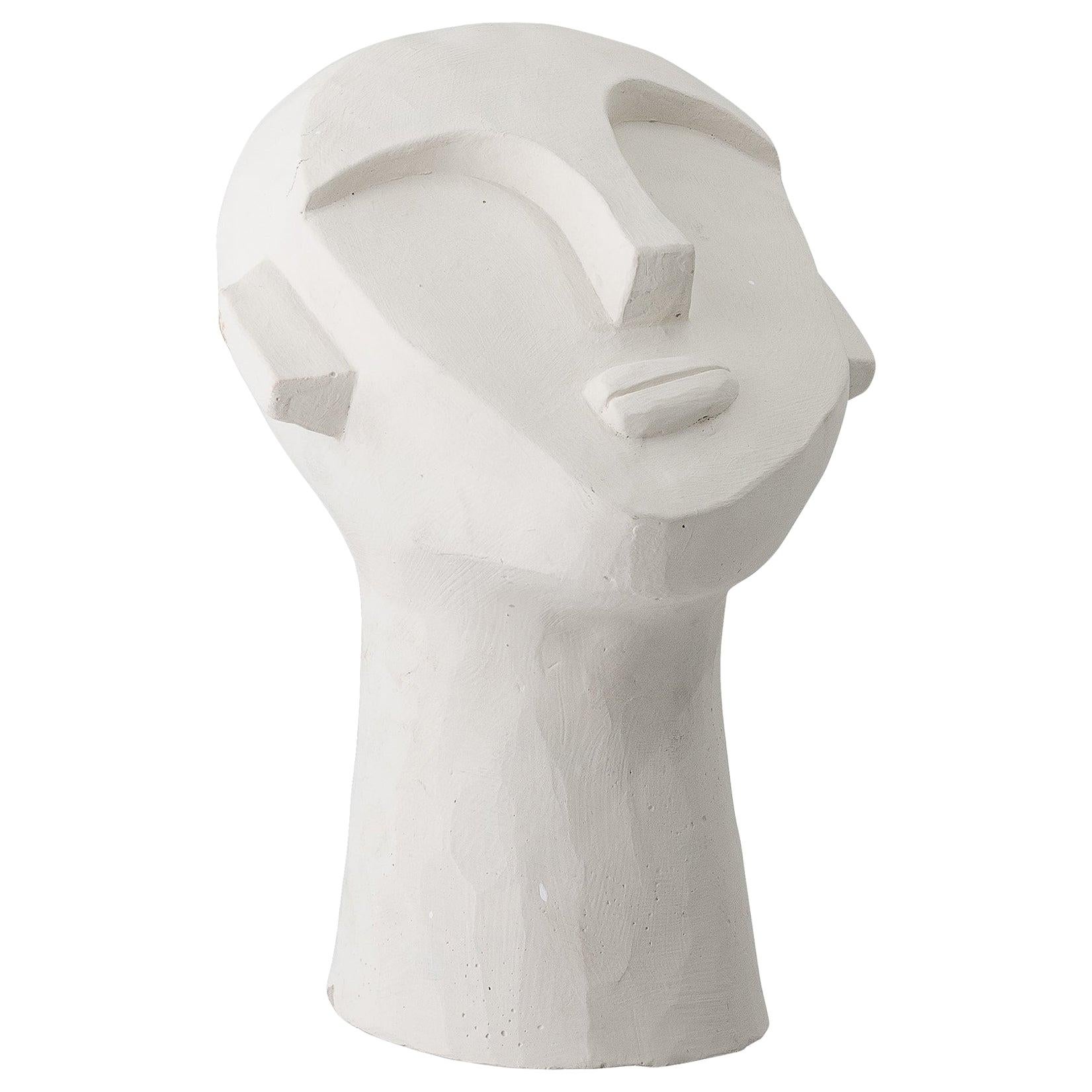 White Cement Cast Molded Brutalist Style Tabletop Face Mask Sculpture For Sale