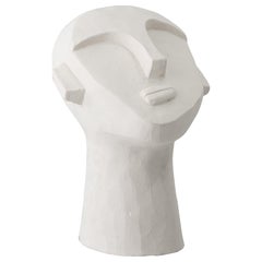 White Cement Cast Molded Brutalist Style Tabletop Face Mask Sculpture