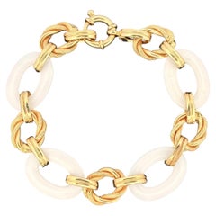 White Ceramic & 14k Gold Braided Rope Link Bracelet