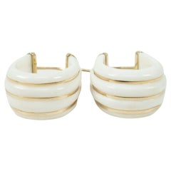 White Ceramic and 14 Karat Yellow Gold Hoop Earrings