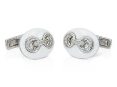 White Ceramic and Diamond Coffee Bean Link Cufflinks