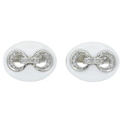 White Ceramic and Diamond Coffee Bean Link Cufflinks