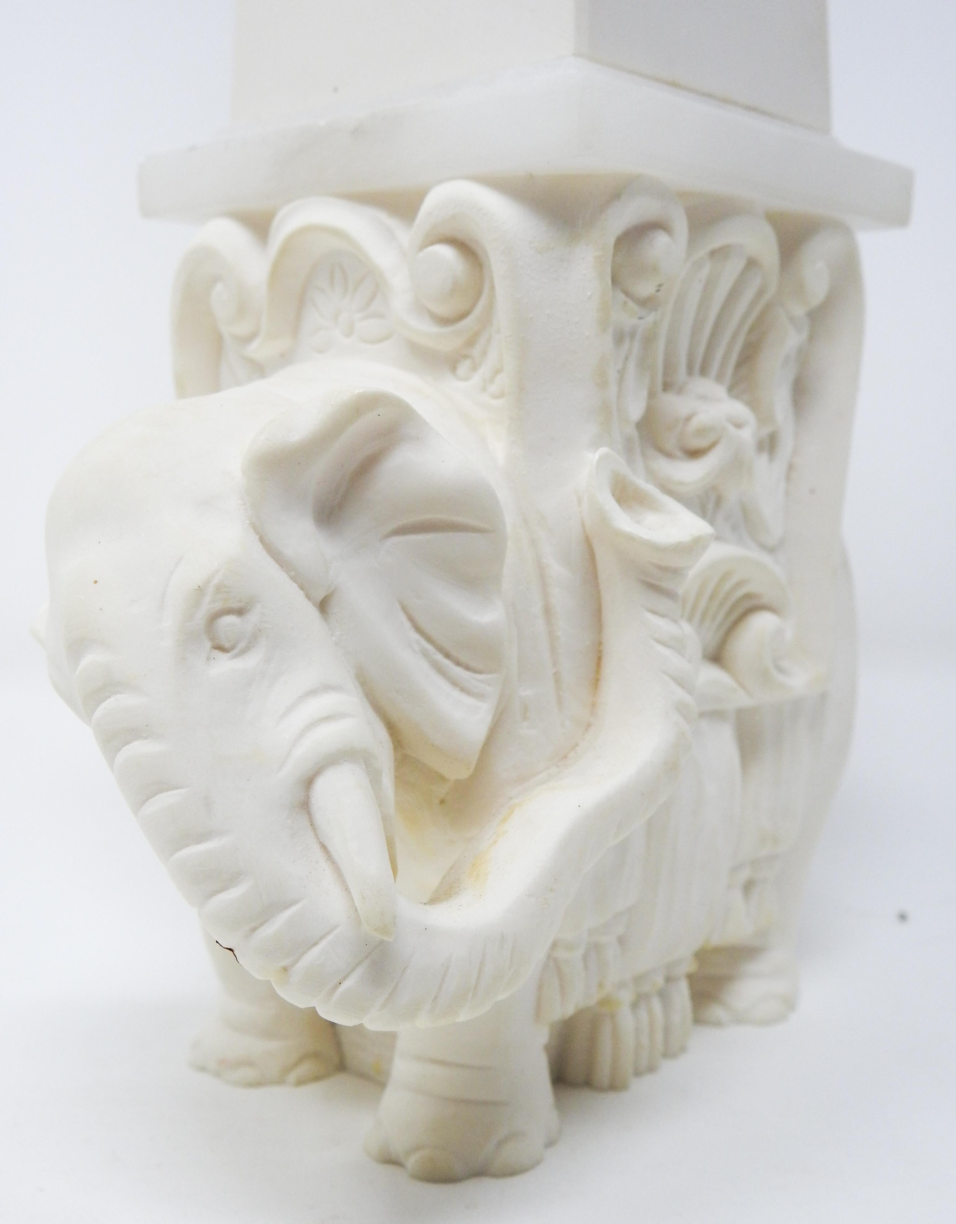 American White Ceramic and Glass Elephant Obelisk, Vintage For Sale
