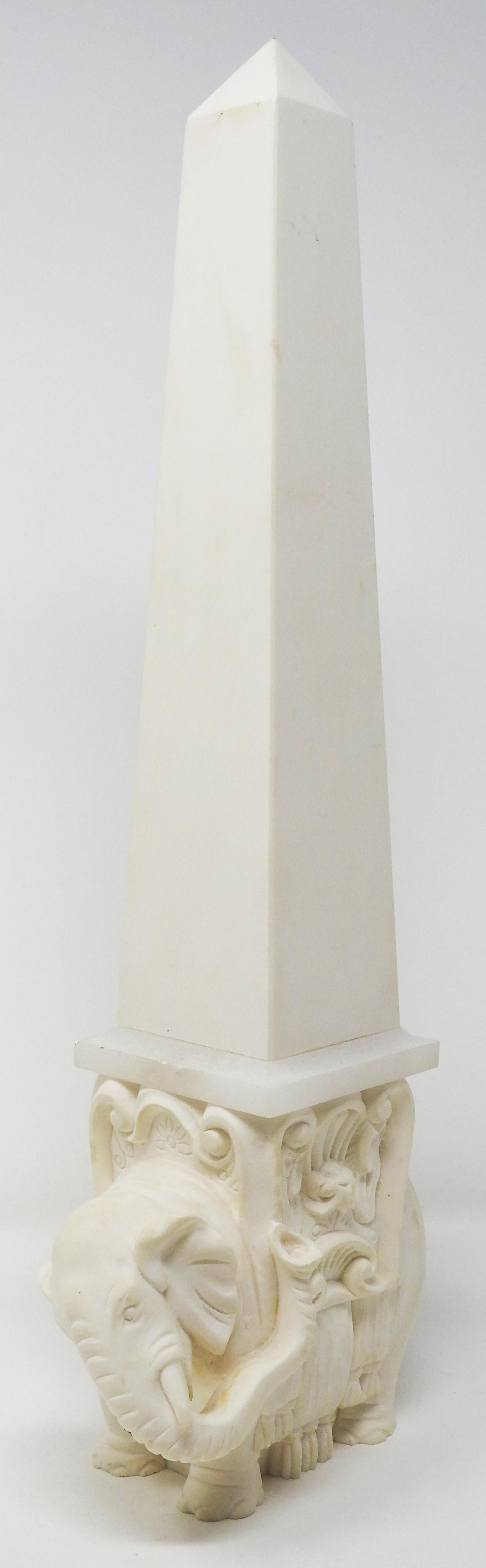 Cast White Ceramic and Glass Elephant Obelisk, Vintage For Sale