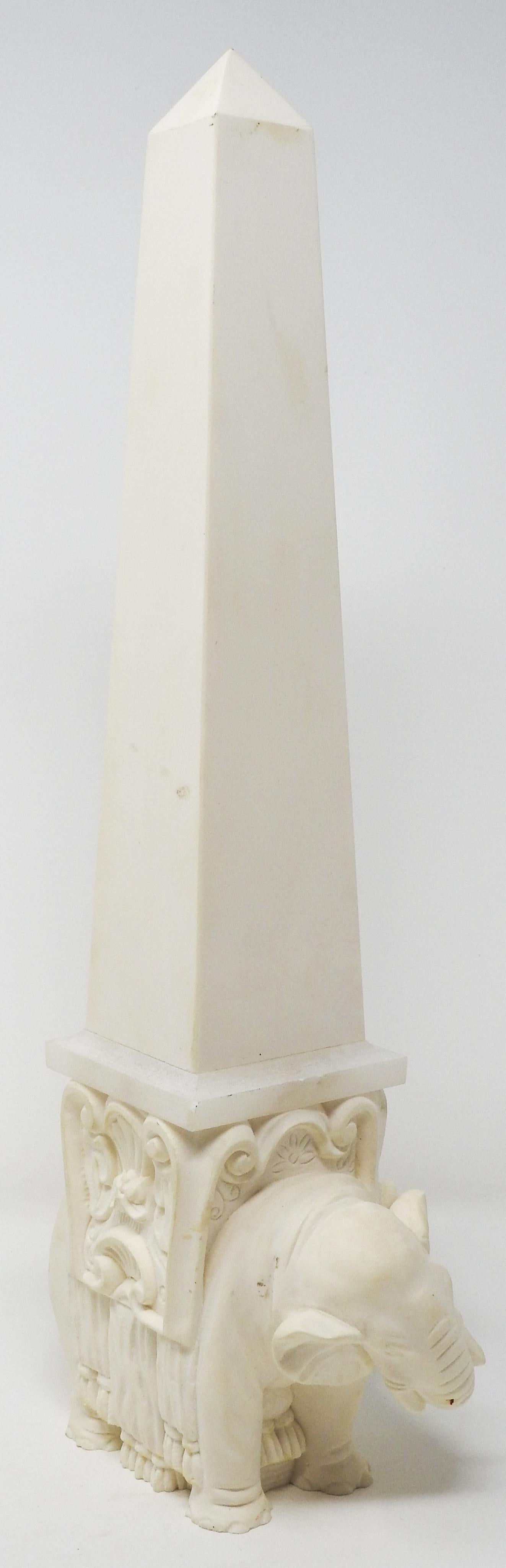 White Ceramic and Glass Elephant Obelisk, Vintage In Fair Condition For Sale In Cookeville, TN