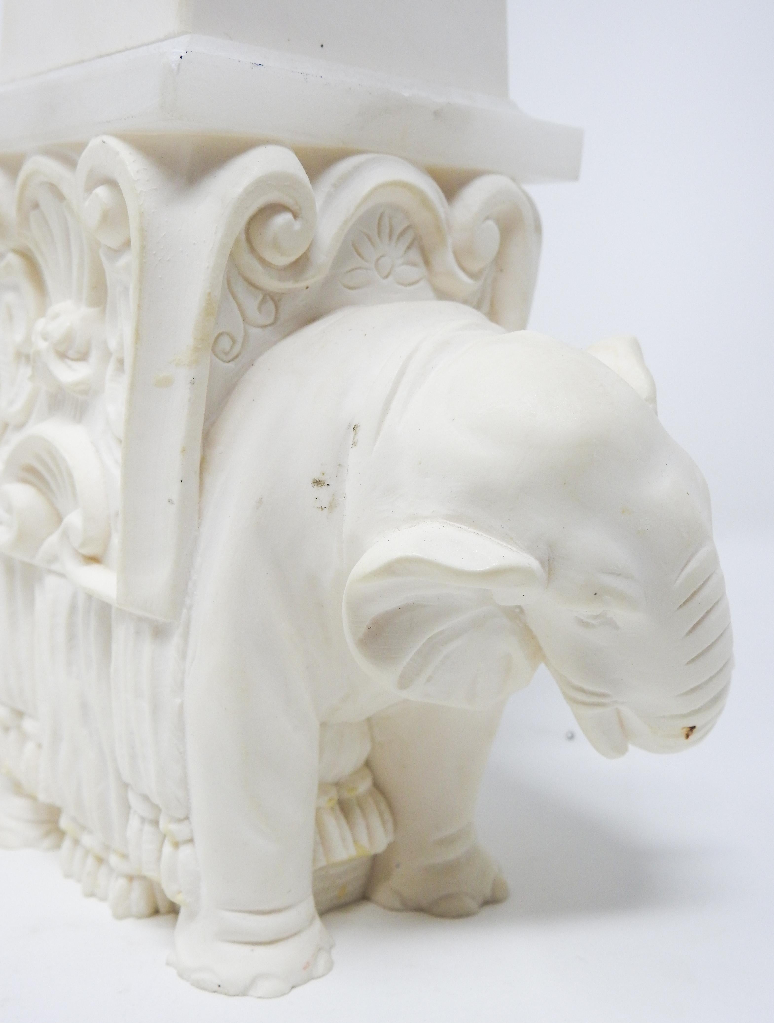 20th Century White Ceramic and Glass Elephant Obelisk, Vintage For Sale