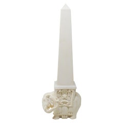 White Ceramic and Glass Elephant Obelisk, Vintage