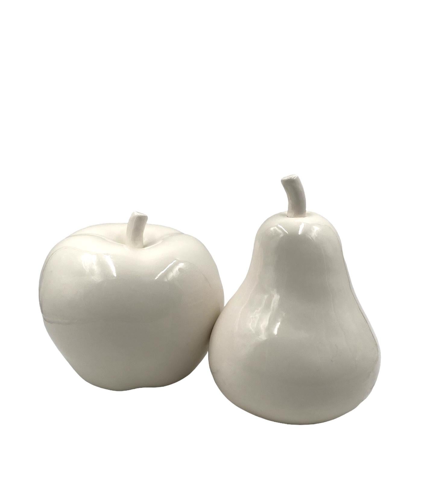 White ceramic Apple and Pear sculptures, Italy ca. 1980 For Sale 3