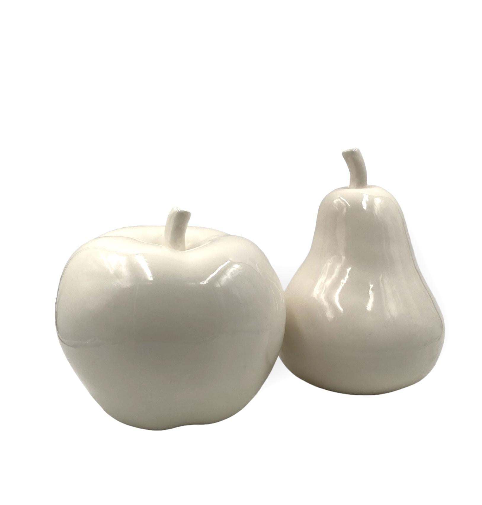 White ceramic Apple and Pear sculptures, Italy ca. 1980 For Sale 5