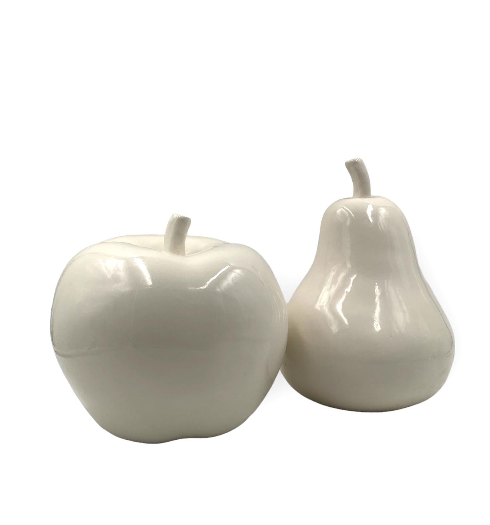 White ceramic Apple and Pear sculptures, Italy ca. 1980 For Sale 6