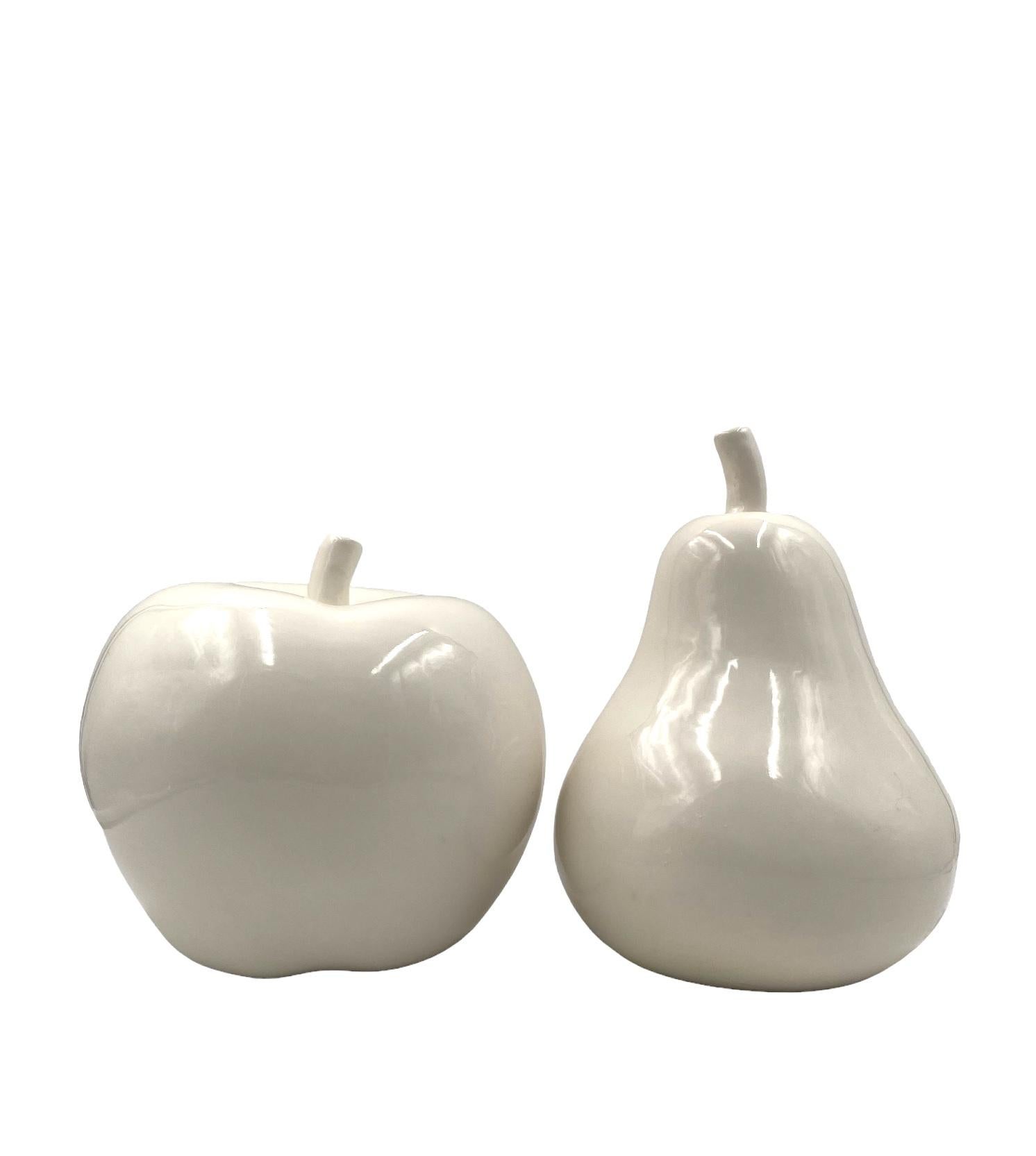 White ceramic Apple and Pear sculptures, Italy ca. 1980 For Sale 1