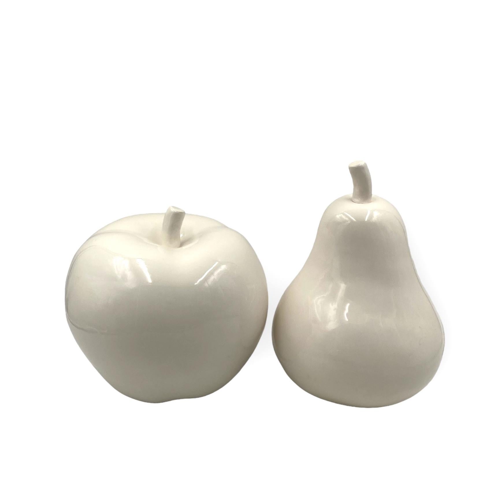 White ceramic Apple and Pear sculptures, Italy ca. 1980 For Sale 2