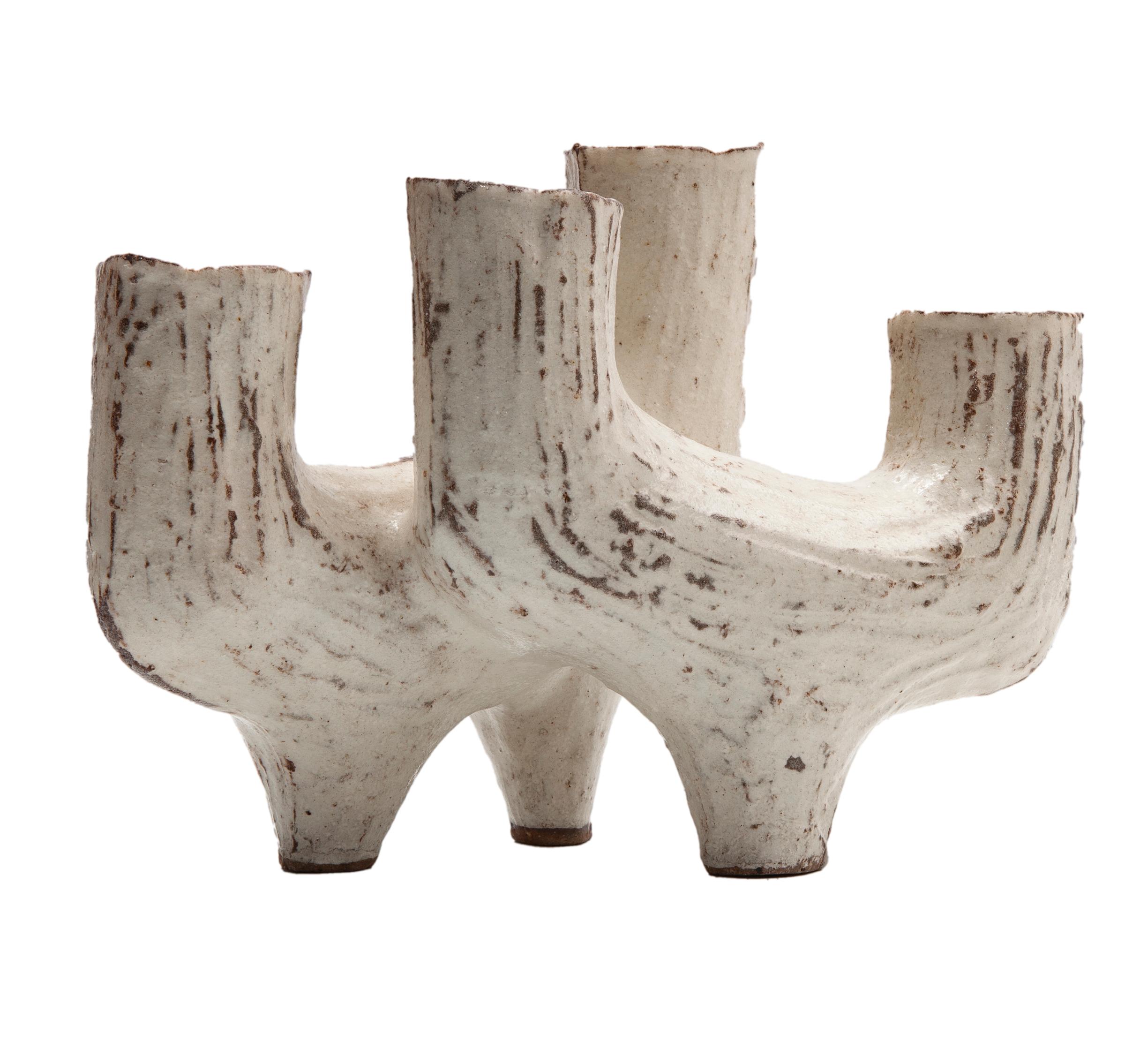 Organic Modern White Ceramic Asian Candle Holder For Sale
