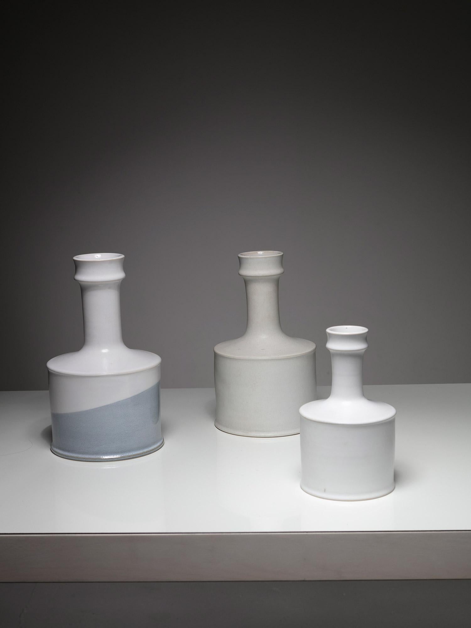 Mid-Century Modern White Ceramic Bottles by Nanni Valentini for Laboratorio Pesaro, Italy, 1960s For Sale