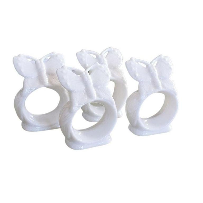 White Ceramic Butterfly Motif Napkin Rings, Set of 4 In Good Condition For Sale In Oklahoma City, OK