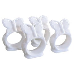 White Ceramic Butterfly Motif Napkin Rings, Set of 4