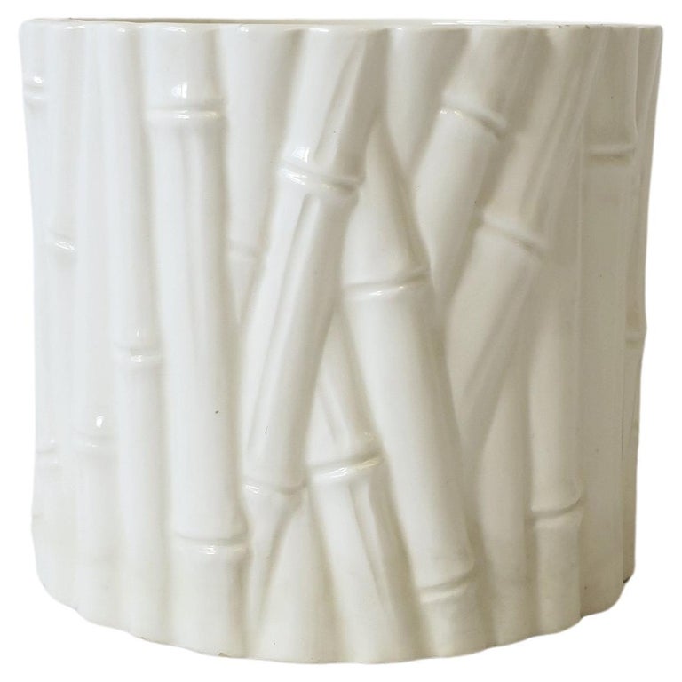 White Ceramic Cachepot or Jardiniere with Bamboo Design For Sale at 1stDibs