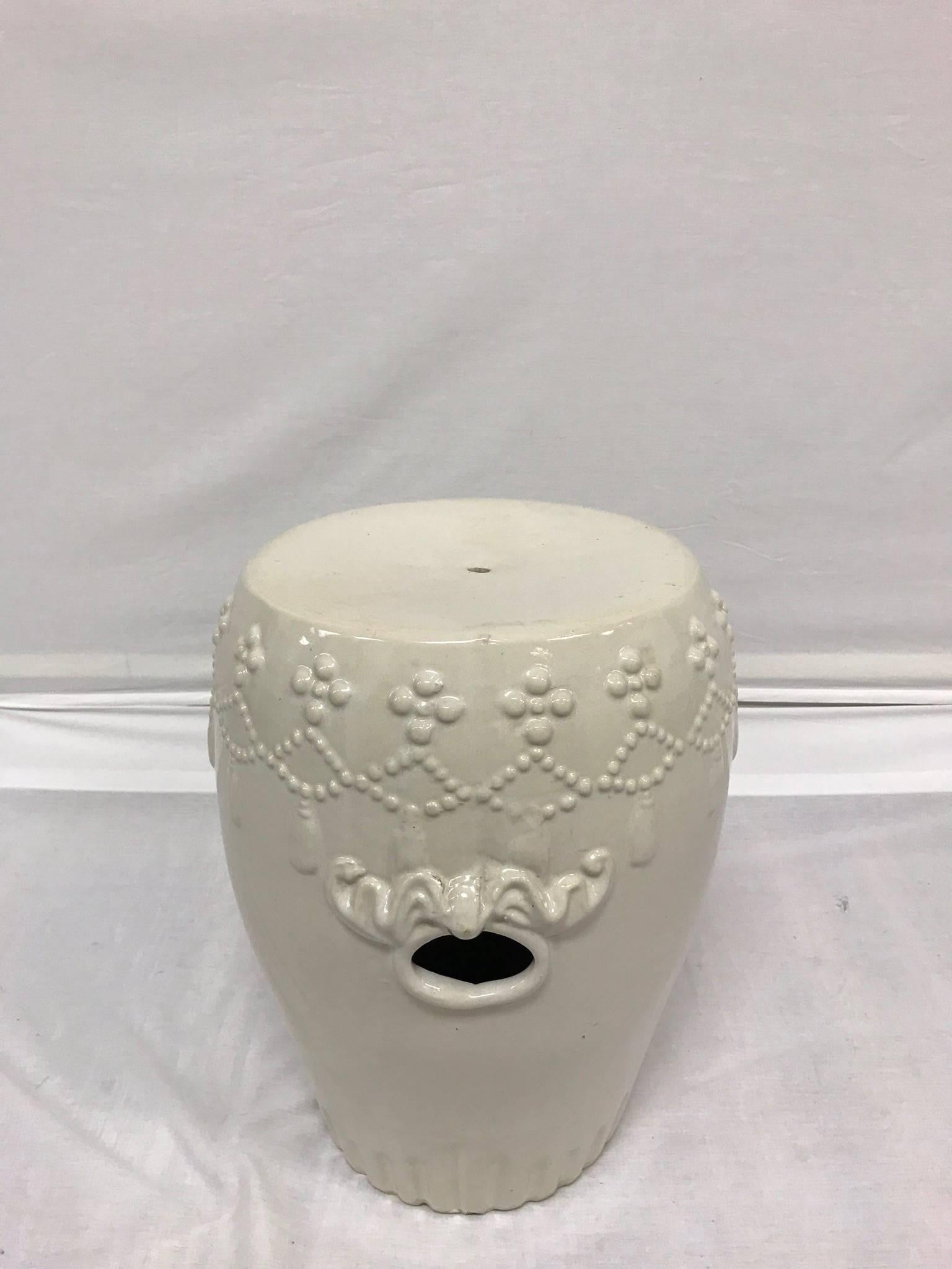 Baroque White Ceramic Chinoiserie Garden Stool For Sale