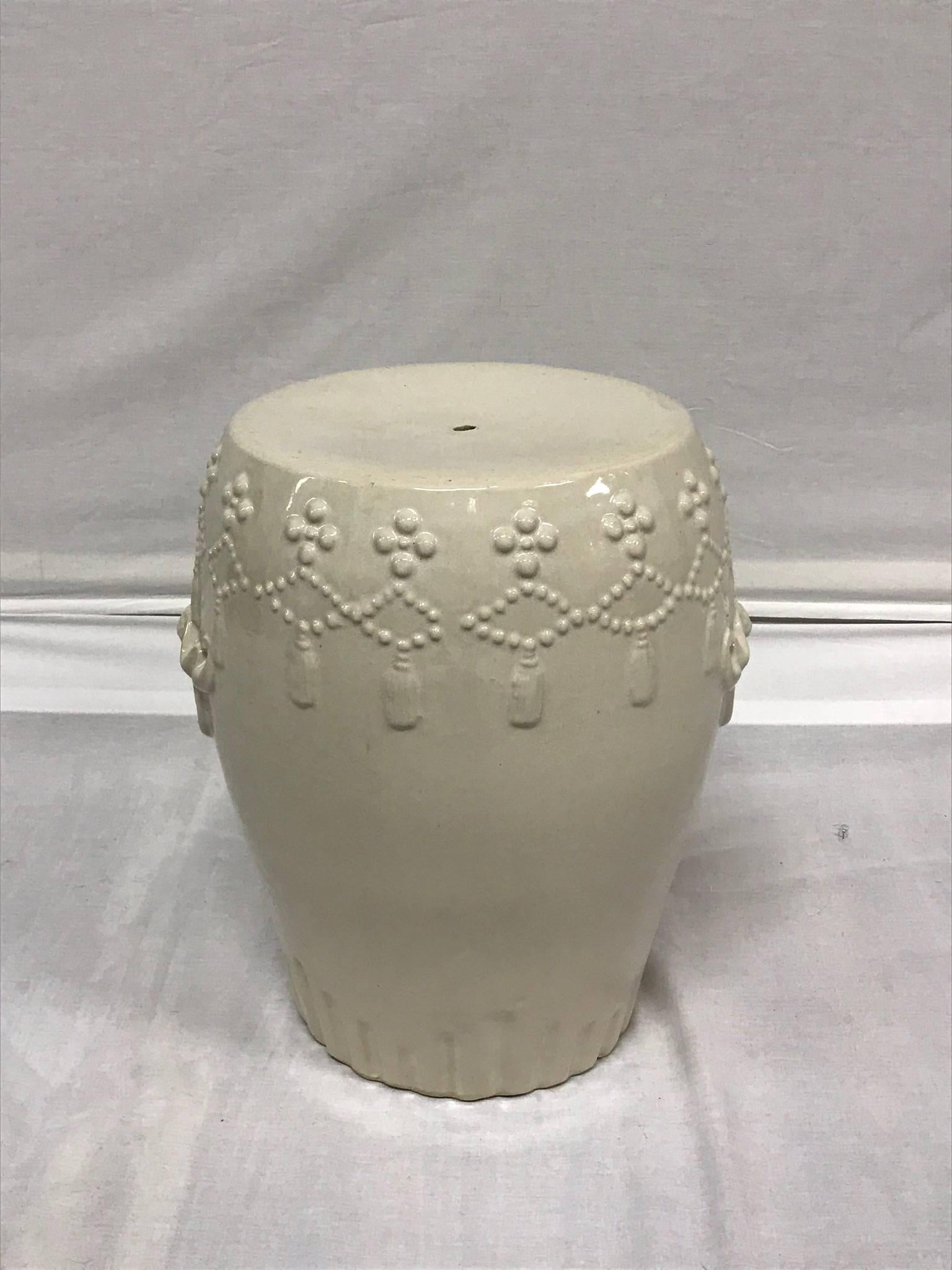 American White Ceramic Chinoiserie Garden Stool For Sale