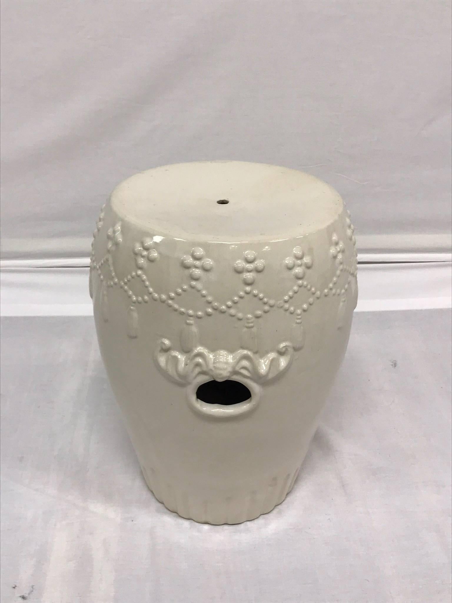 20th Century White Ceramic Chinoiserie Garden Stool For Sale