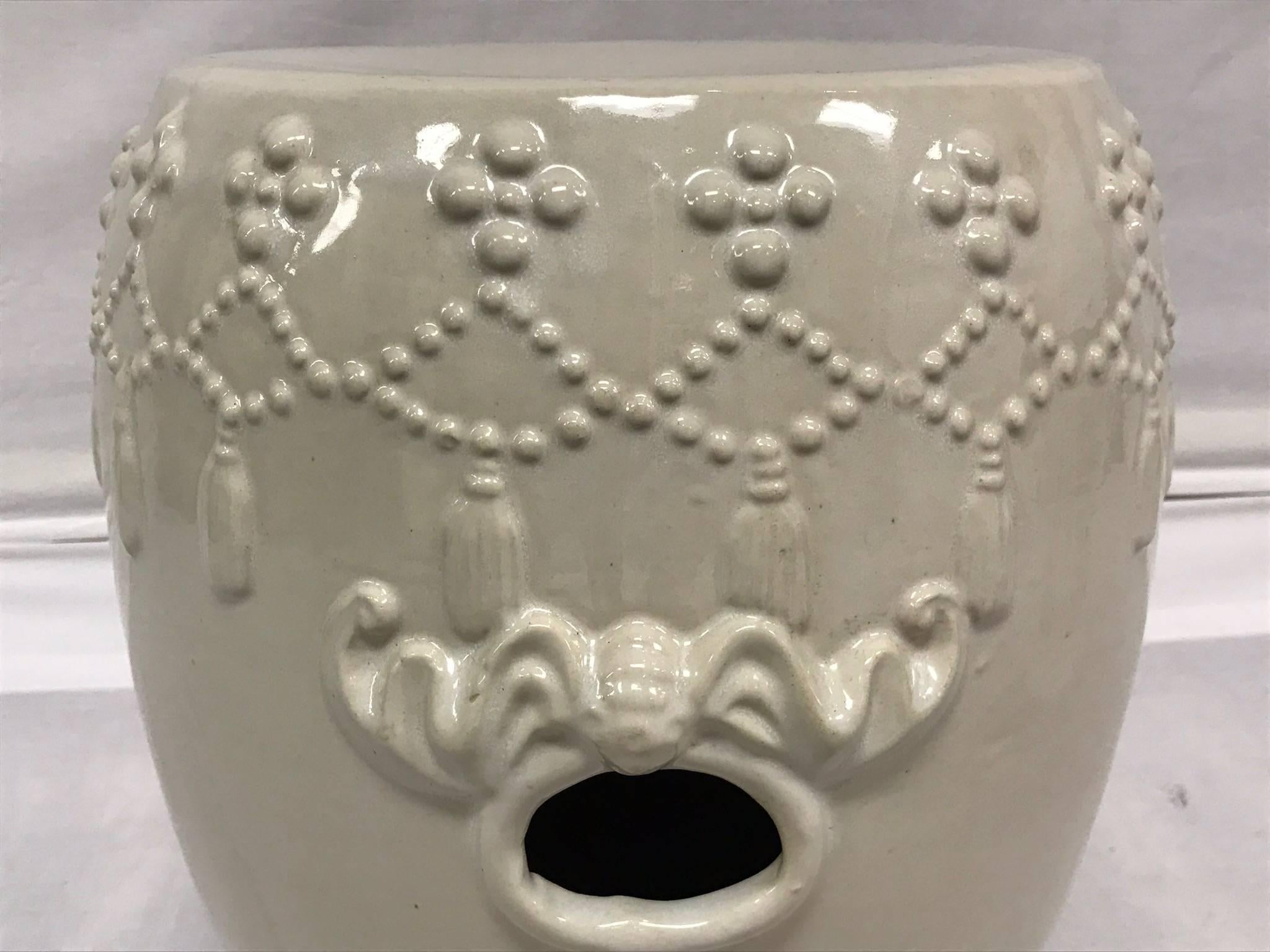 White Ceramic Chinoiserie Garden Stool For Sale 2