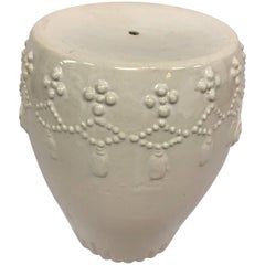Vintage White Ceramic Chinoiserie Garden Stool