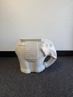 White Ceramic Crackle Glaze Elephant Side Table