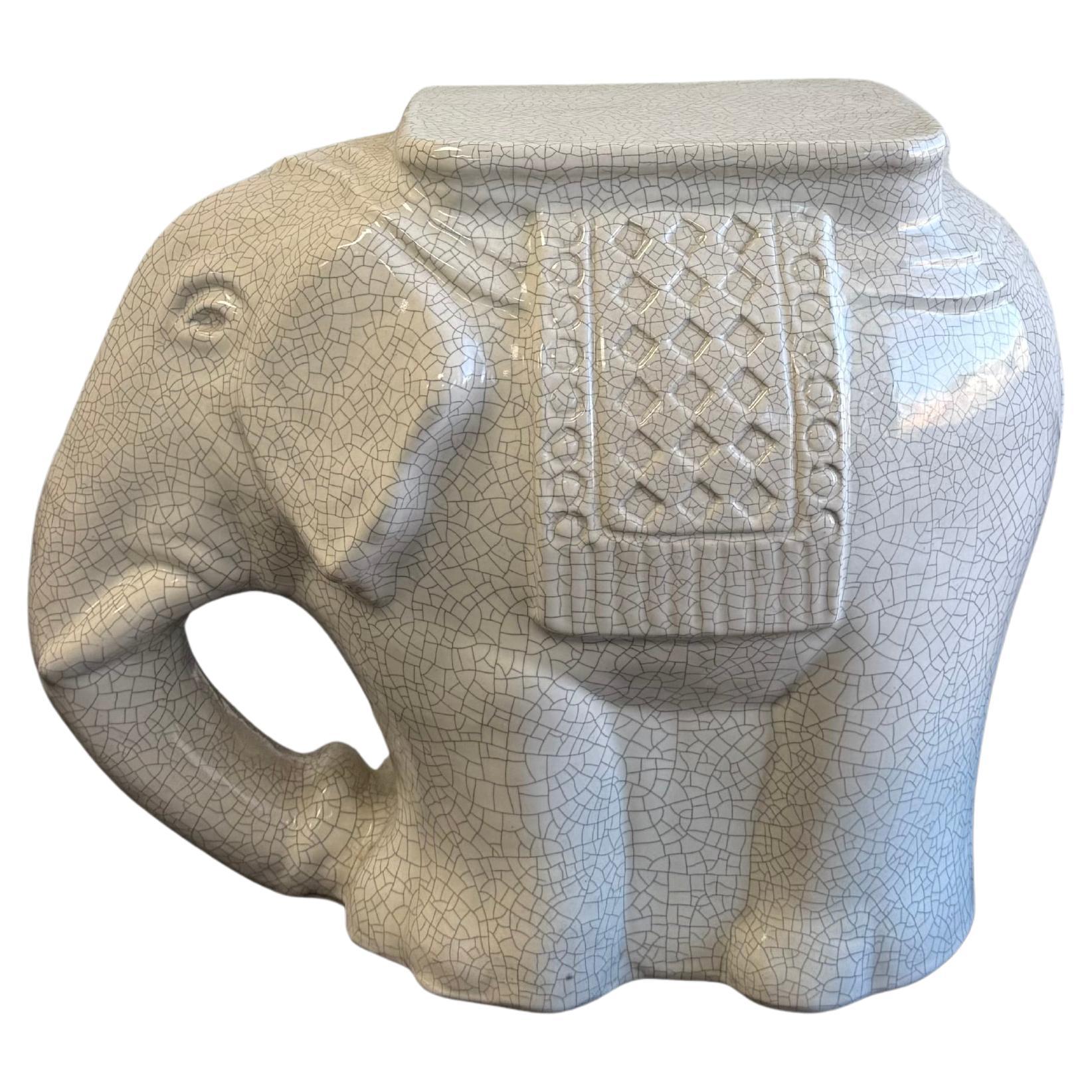 Elefanten-Beistelltisch aus weißer Keramik mit Crackle-Glasur