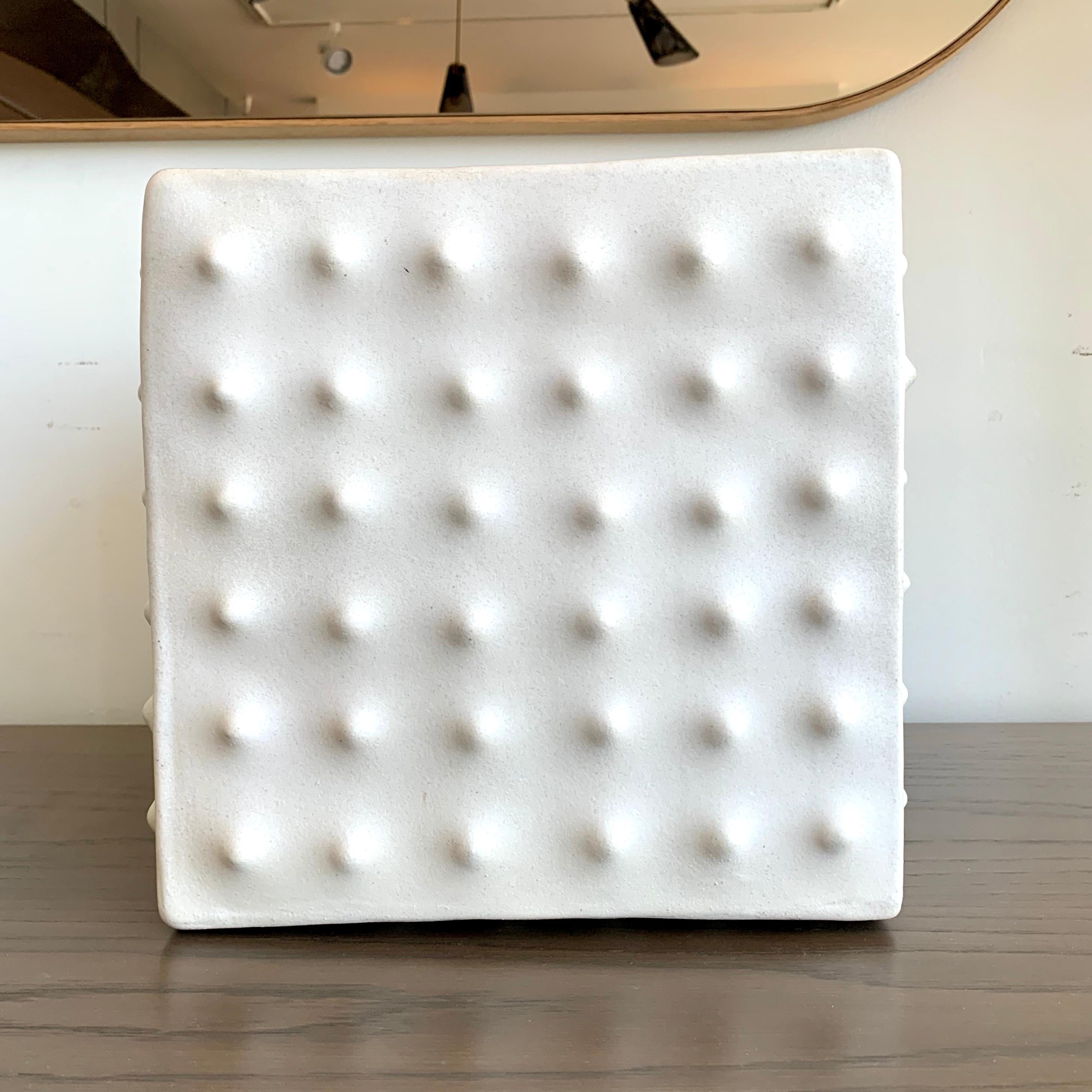 Mid-Century Modern White Ceramic Cube Sculpture by Luke Shalan