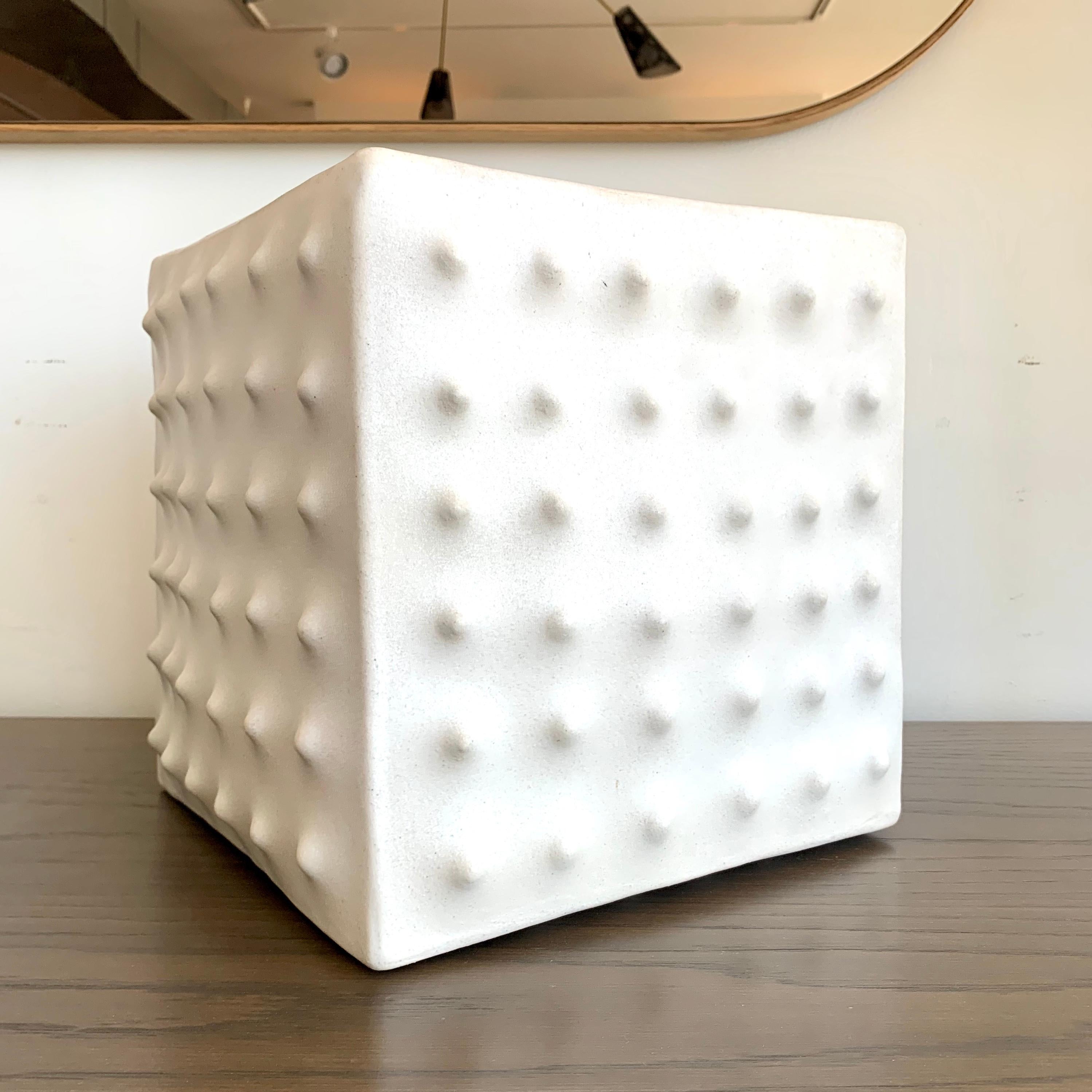 American White Ceramic Cube Sculpture by Luke Shalan