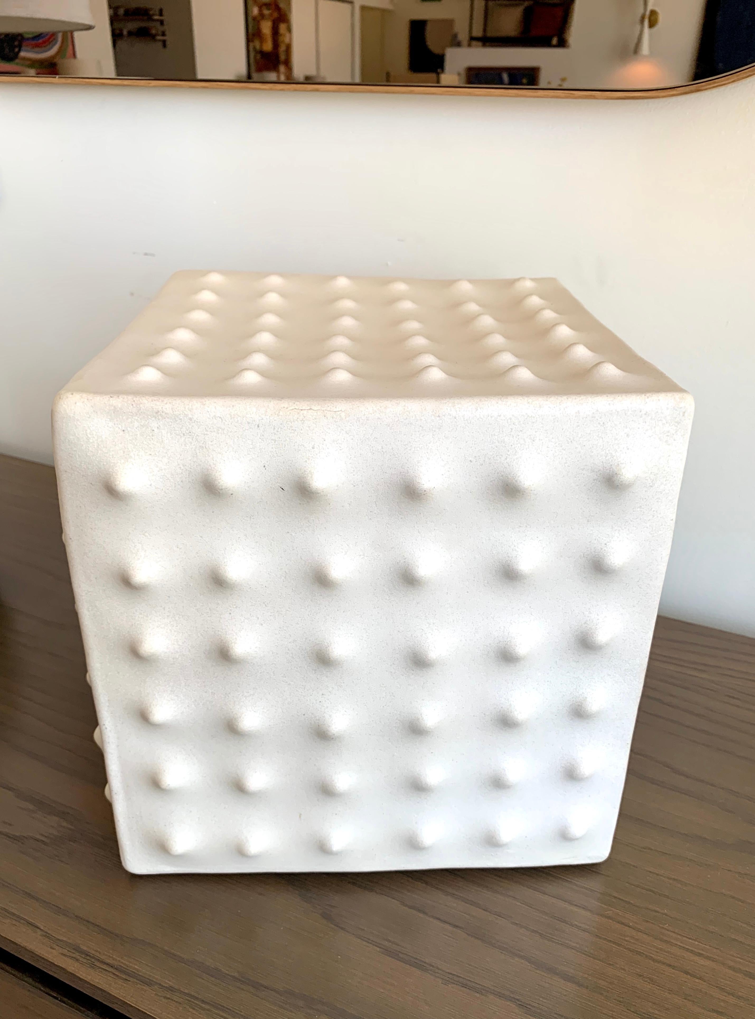 Glazed White Ceramic Cube Sculpture by Luke Shalan