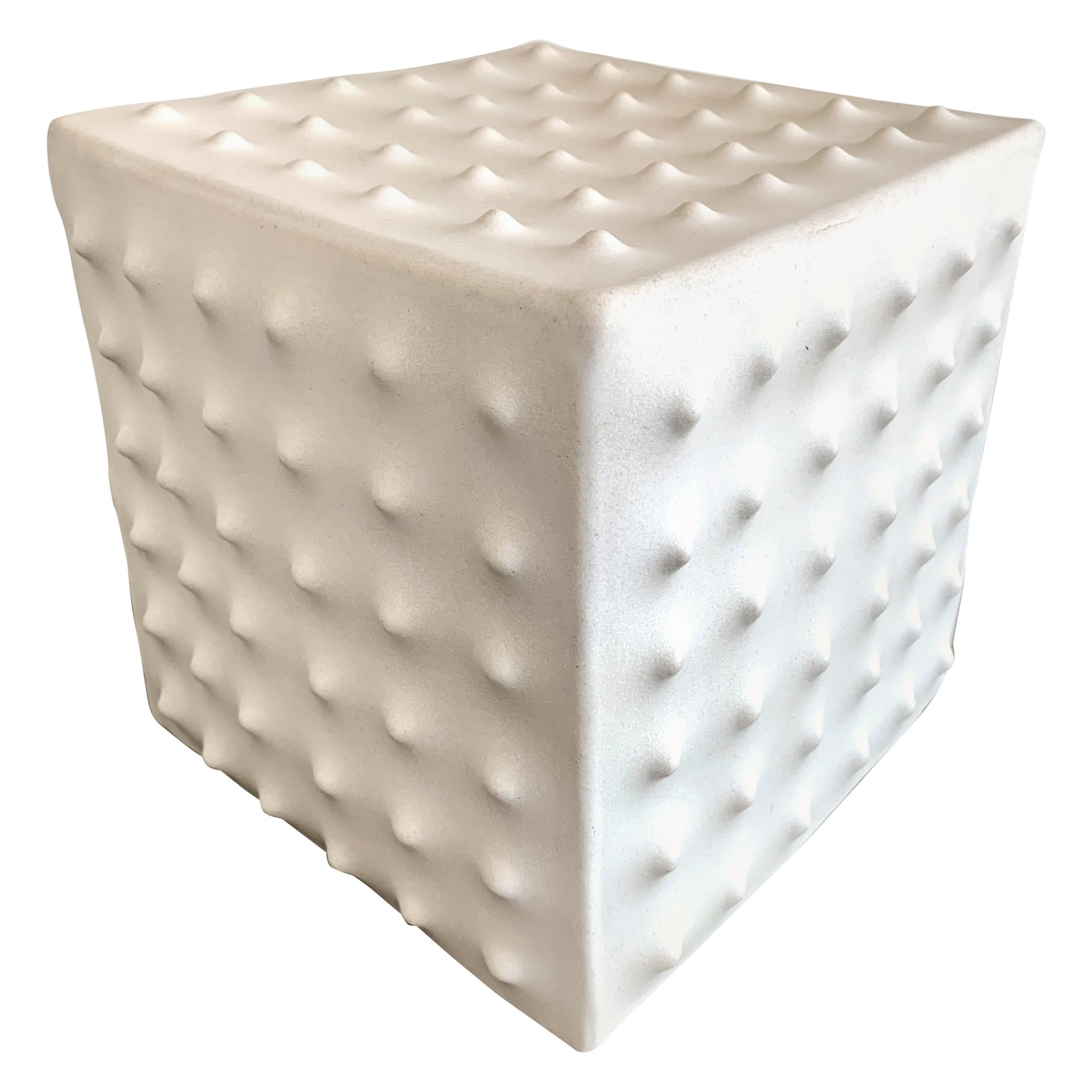 White Ceramic Cube Sculpture by Luke Shalan