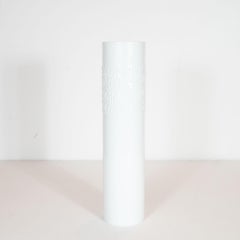 White Ceramic Cylindrical Vase with Raised Brutalist Design by Rosenthal