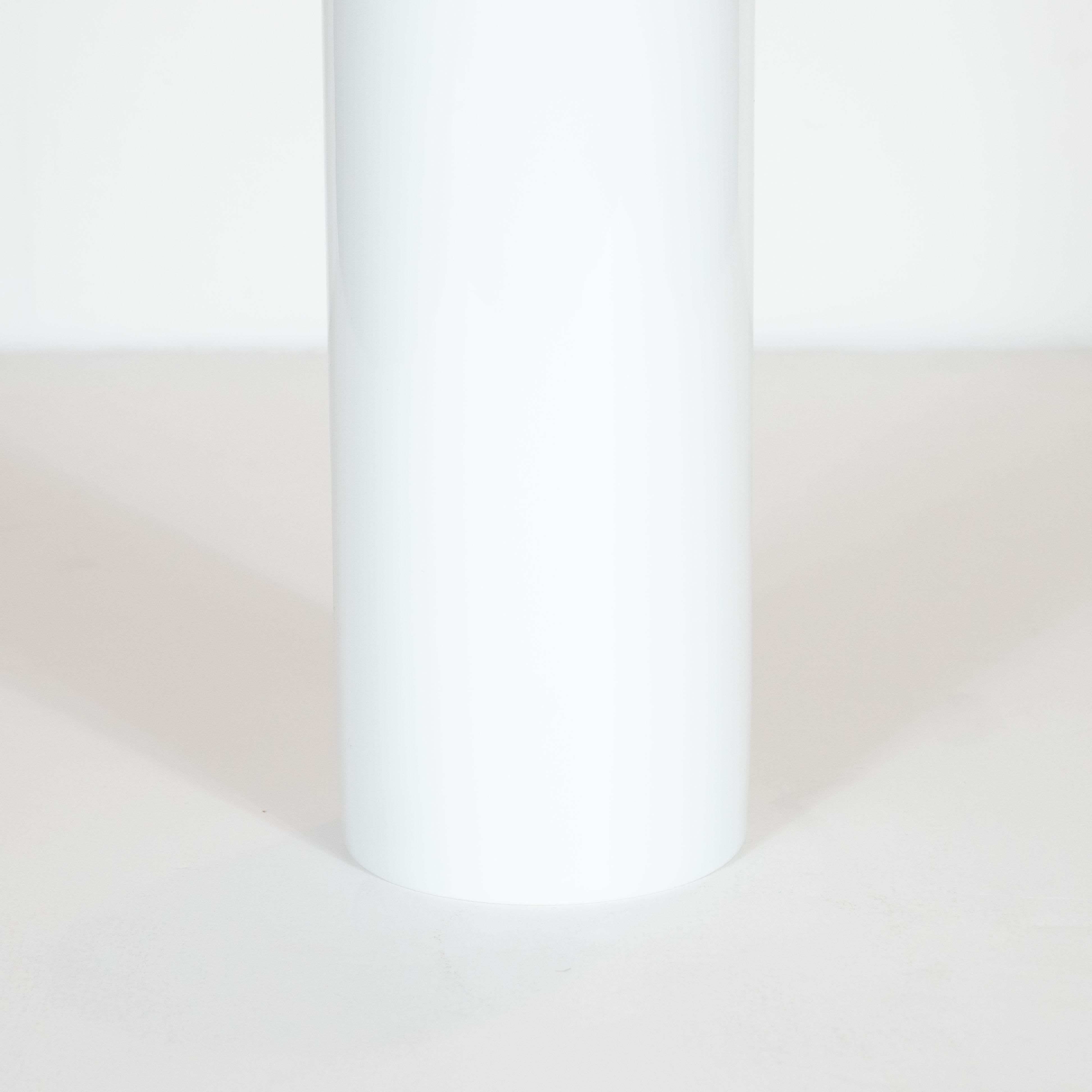 Mid-Century Modern White Ceramic Cylindrical Vase with Raised Brutalist Design by Rosenthal