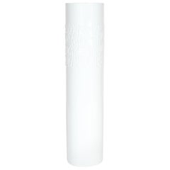 White Ceramic Cylindrical Vase with Raised Brutalist Design by Rosenthal