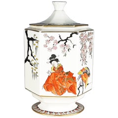 White Ceramic Deco Box by Guido Andloviz for Lavenia with Japanise Decoration
