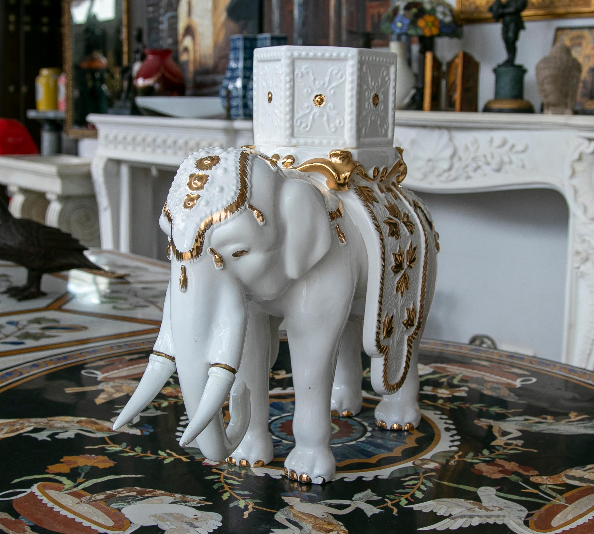 Italian White Ceramic Elephant Pot Sculpture Signed 