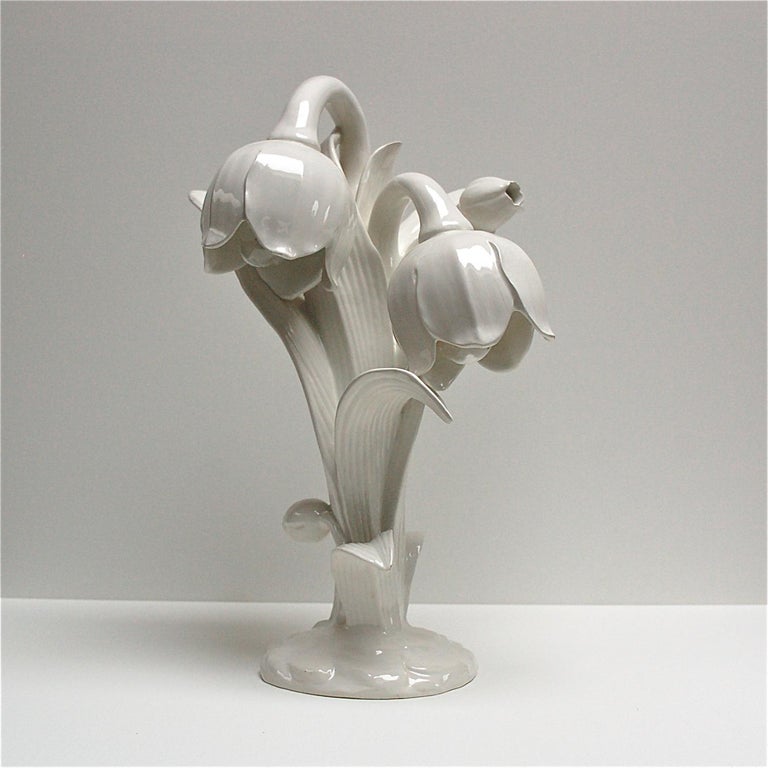 White Ceramic Flower Lamp 1960s Italy