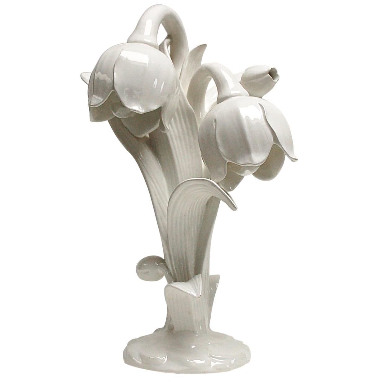 White Ceramic Flower Lamp, 1960s, Italy