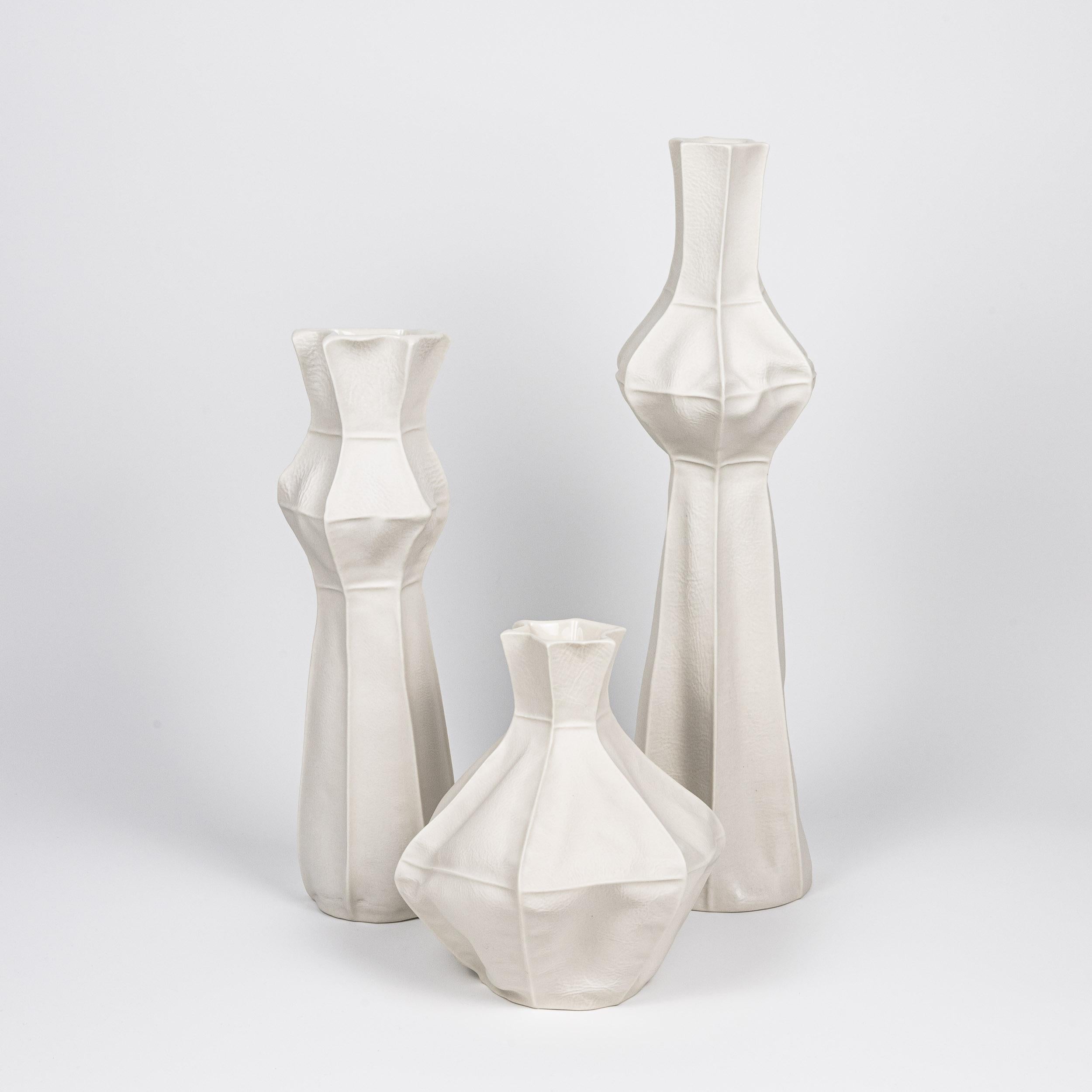 Hand-Crafted White Ceramic Flower Vase, Kawa Vase #8, Handmade, Organic Sculptural Vessel For Sale
