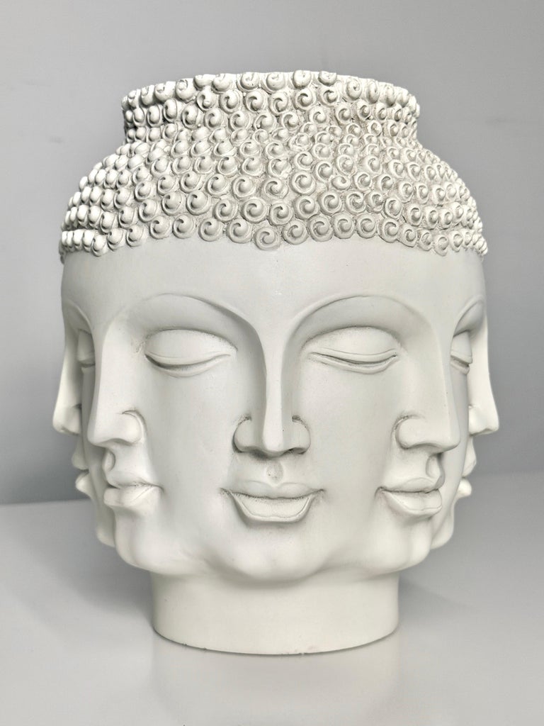 White Ceramic Fornasetti Style Buddha Head Perpetual Face Vase by