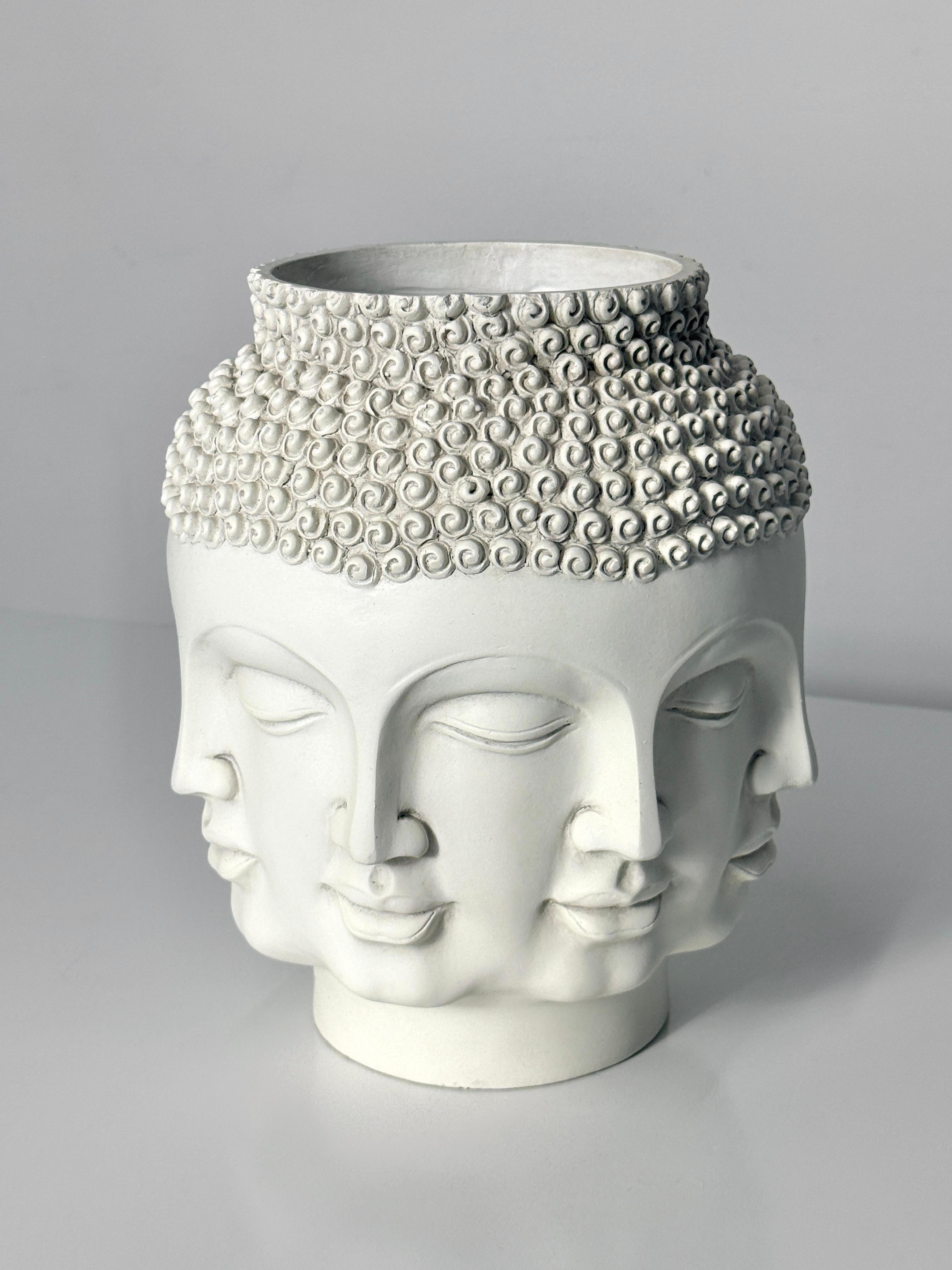 Mid-Century Modern White Ceramic Fornasetti Style Buddha Head Perpetual Face Vase by TMS 2006 For Sale