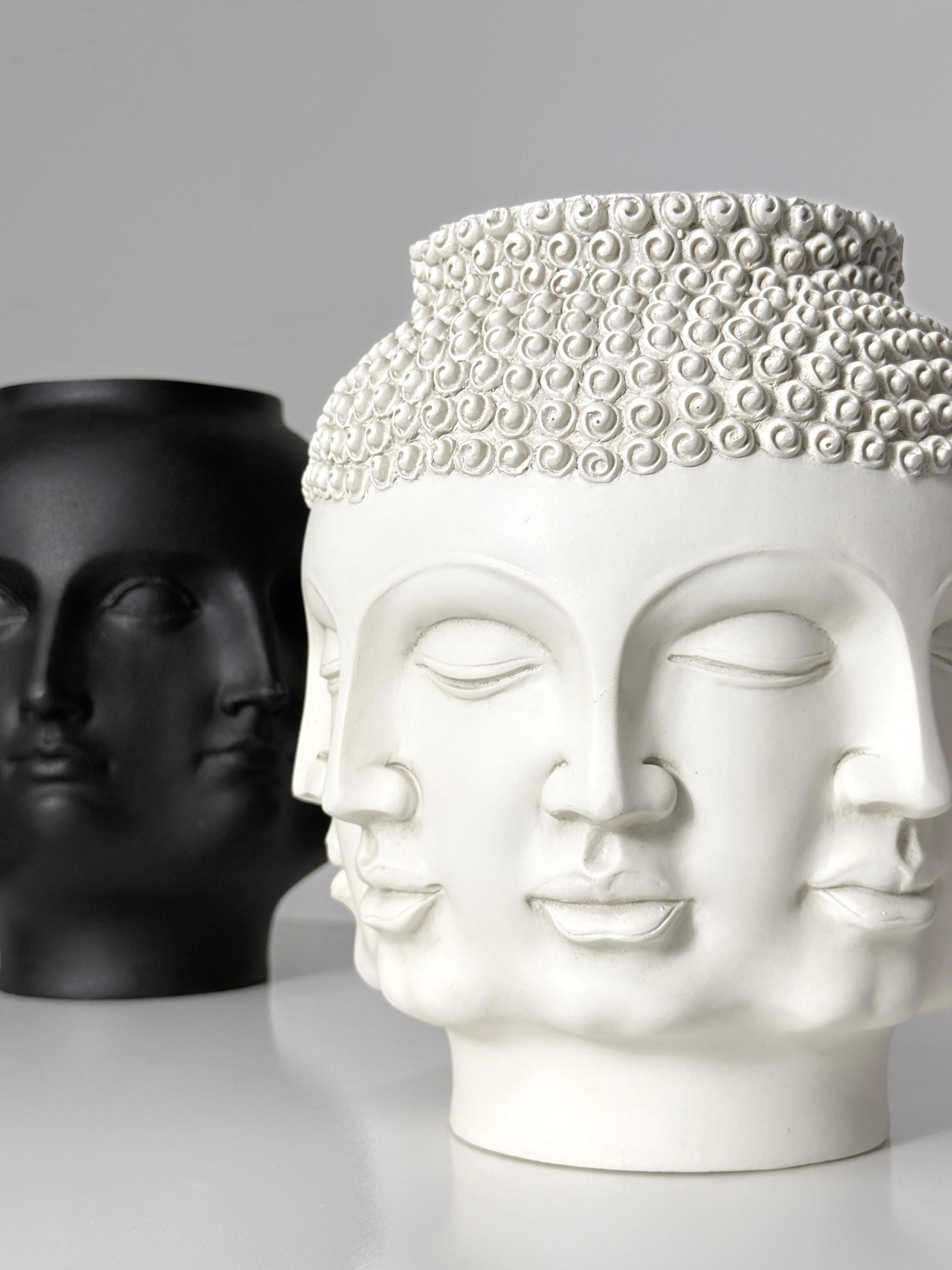 American White Ceramic Fornasetti Style Buddha Head Perpetual Face Vase by TMS 2006 For Sale