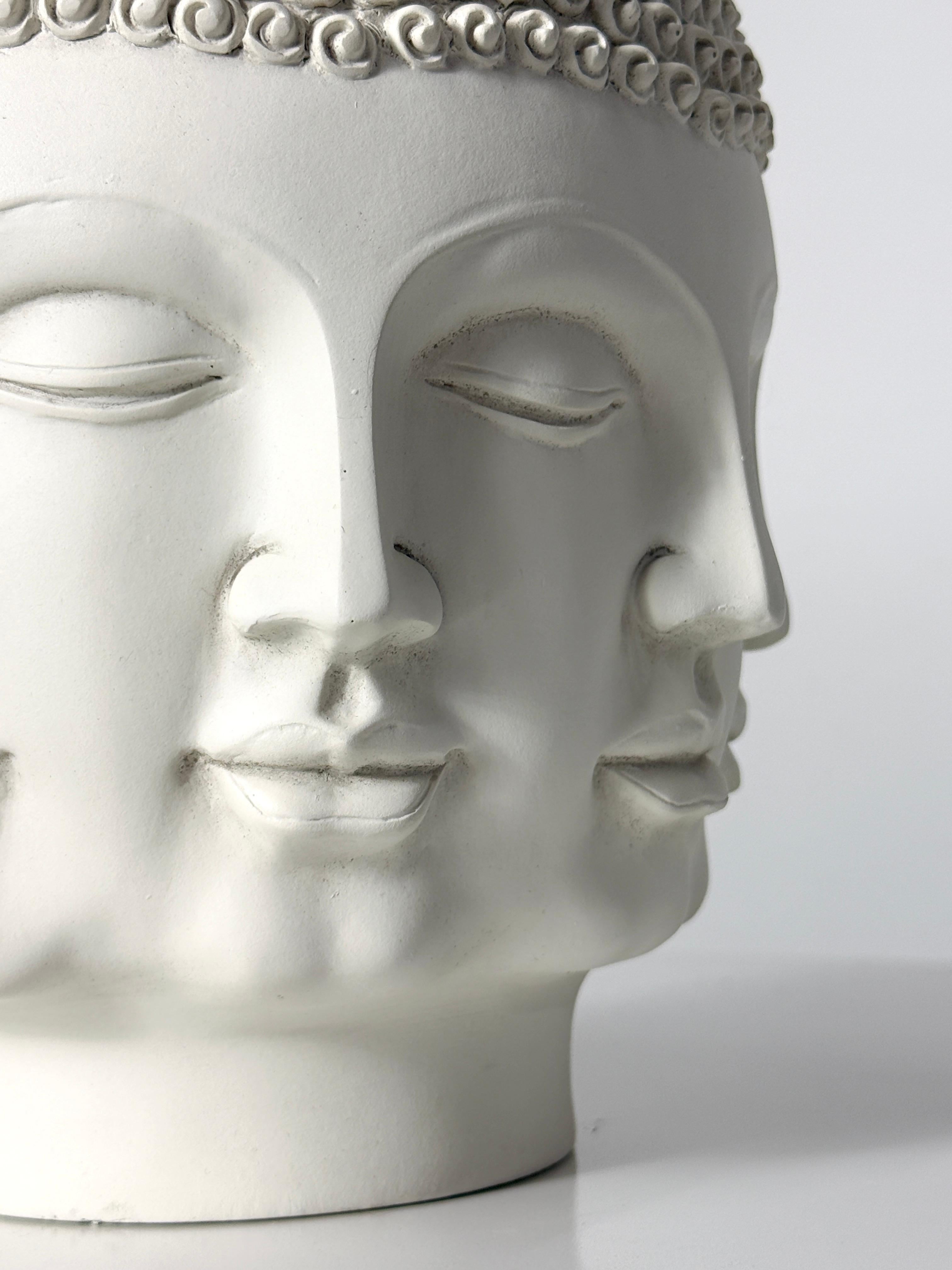 White Ceramic Fornasetti Style Buddha Head Perpetual Face Vase by TMS 2006 In Good Condition For Sale In Troy, MI