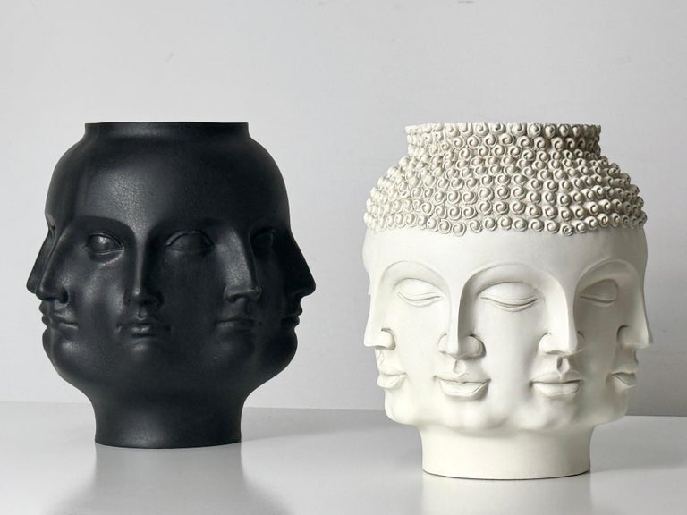 White Ceramic Fornasetti Style Buddha Head Perpetual Face Vase by