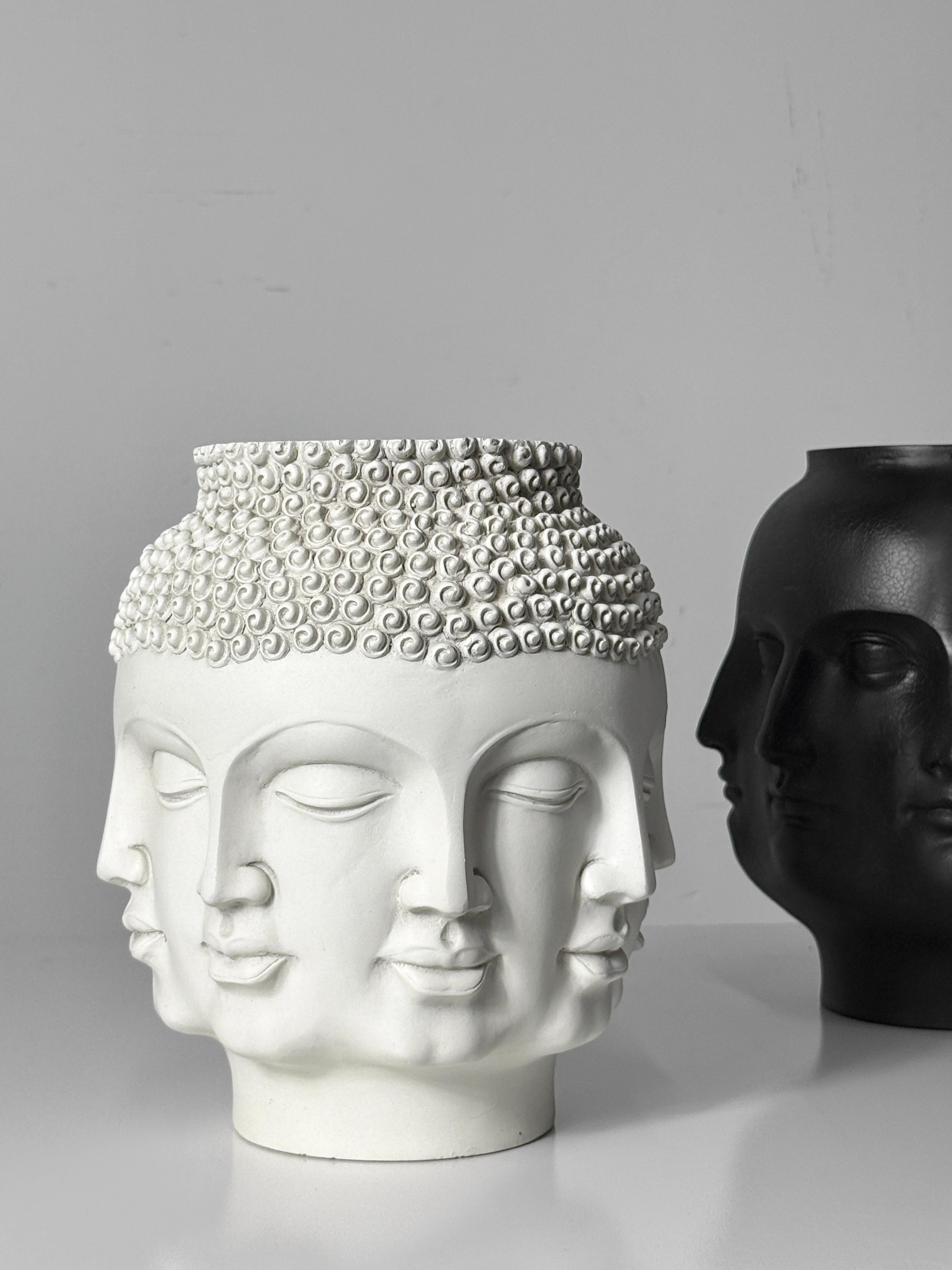 White Ceramic Fornasetti Style Buddha Head Perpetual Face Vase by TMS 2006 For Sale 2