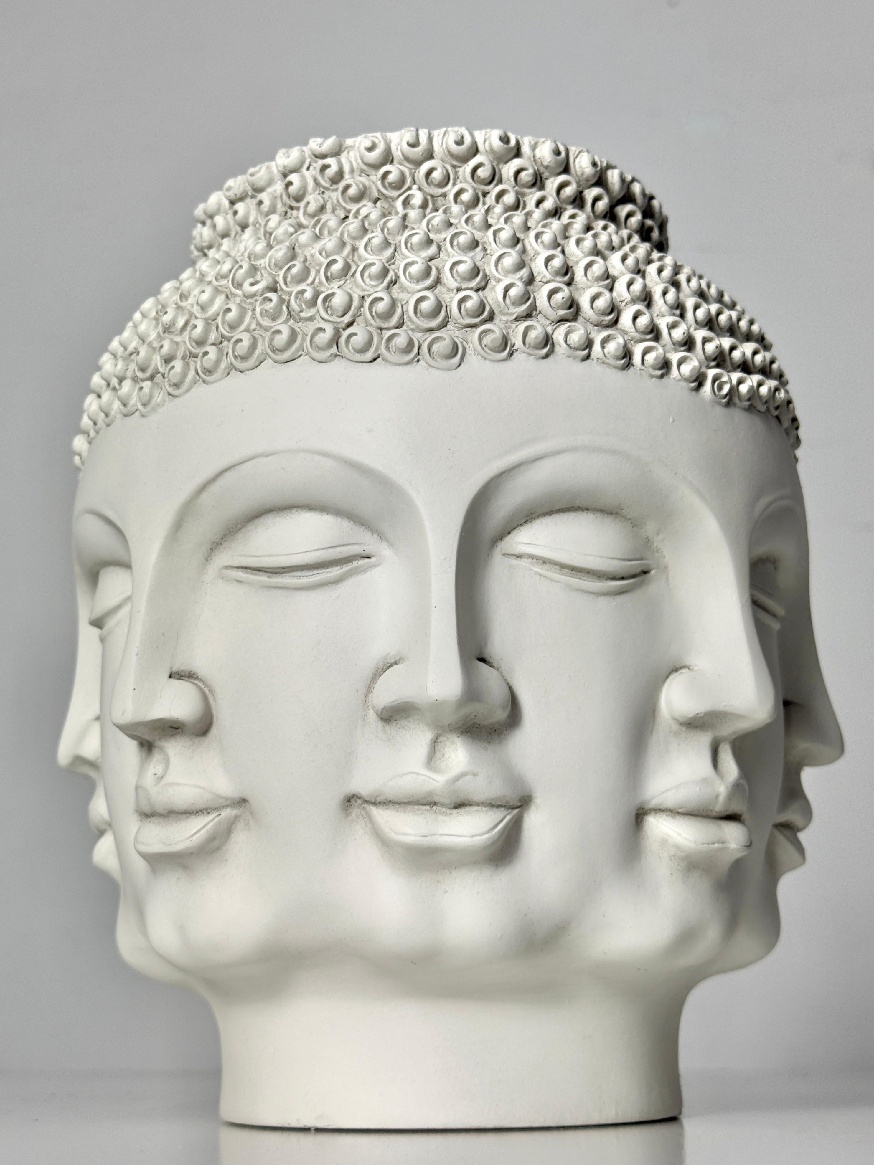 White Ceramic Fornasetti Style Buddha Head Perpetual Face Vase by TMS 2006 For Sale 3