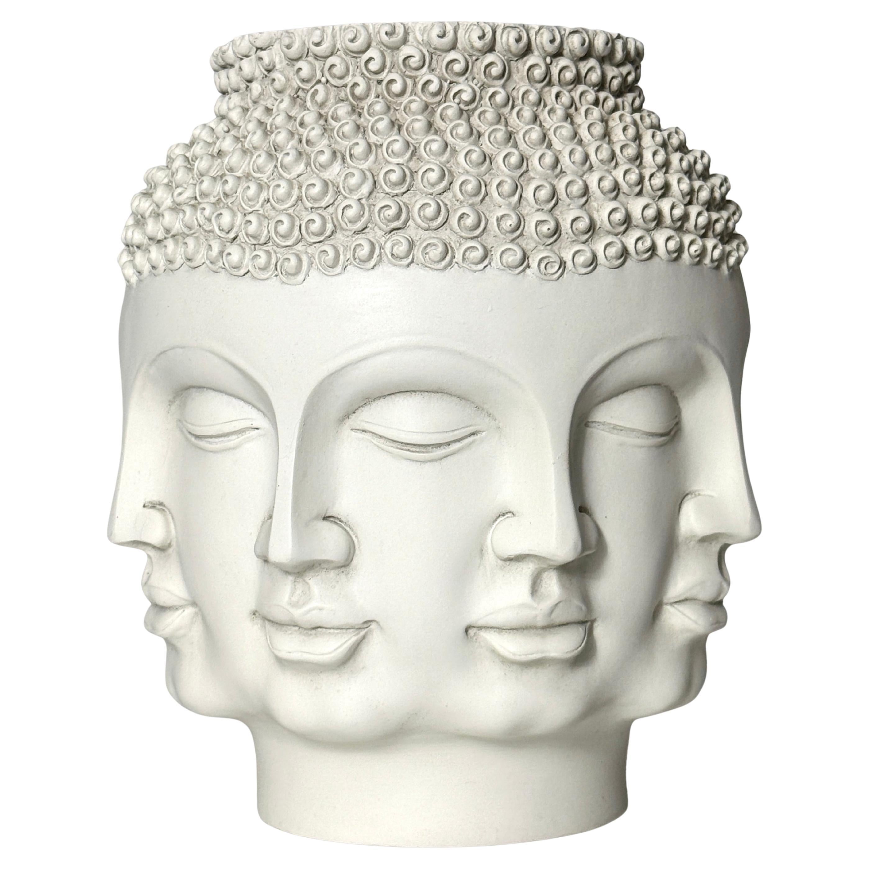 White Ceramic Fornasetti Style Buddha Head Perpetual Face Vase by TMS 2006